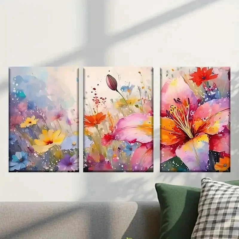 3pcs Abstract Colorful Flowers Painting Wall Art Set Canvas Framed 40x60cm - High Quality Print 100% Australian Made Wall Canvas Ready to Hang