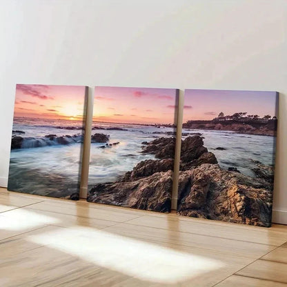 3pcs Vibrant Sunset Seaside Landscape Wall Art Set Canvas Framed 40x60cm - High Quality Print 100% Australian Made Wall Canvas Ready to Hang