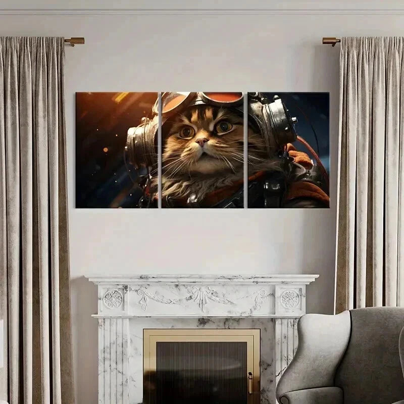 3pcs Fantasy Animal Art Flyer Cat Wall Art Set Canvas Framed 40x60cm - High Quality Print 100% Australian Made Wall Canvas Ready to Hang