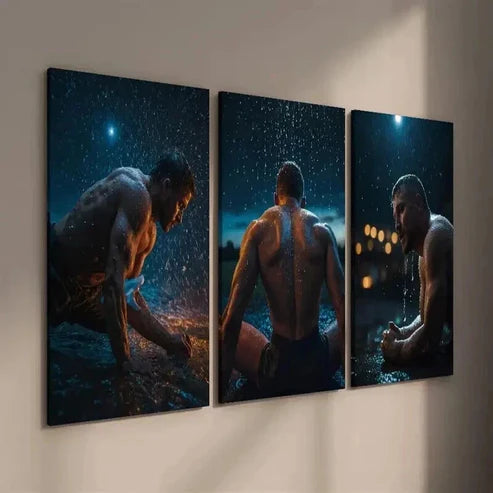 3pcs Gym & Home Rainy Night Athlete Training Wall Art Set Canvas Unframed - High Quality Print 100% Australian Made Wall Canvas