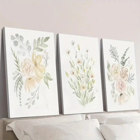 3pcs Watercolor Flower Painting with Plant Wall Art Canvas Unframed – High Quality Print 100% Australian Made Wall Canvas