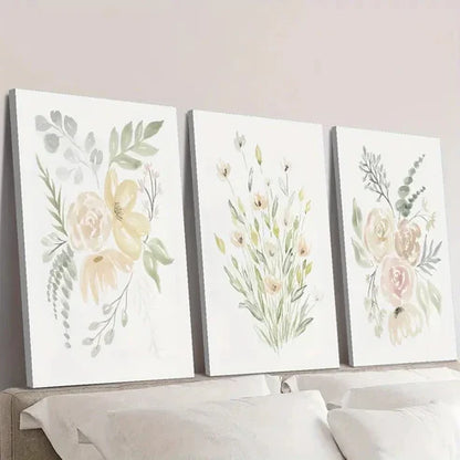 3pcs Watercolor Flower Painting with Plant Wall Art Canvas Unframed – High Quality Print 100% Australian Made Wall Canvas