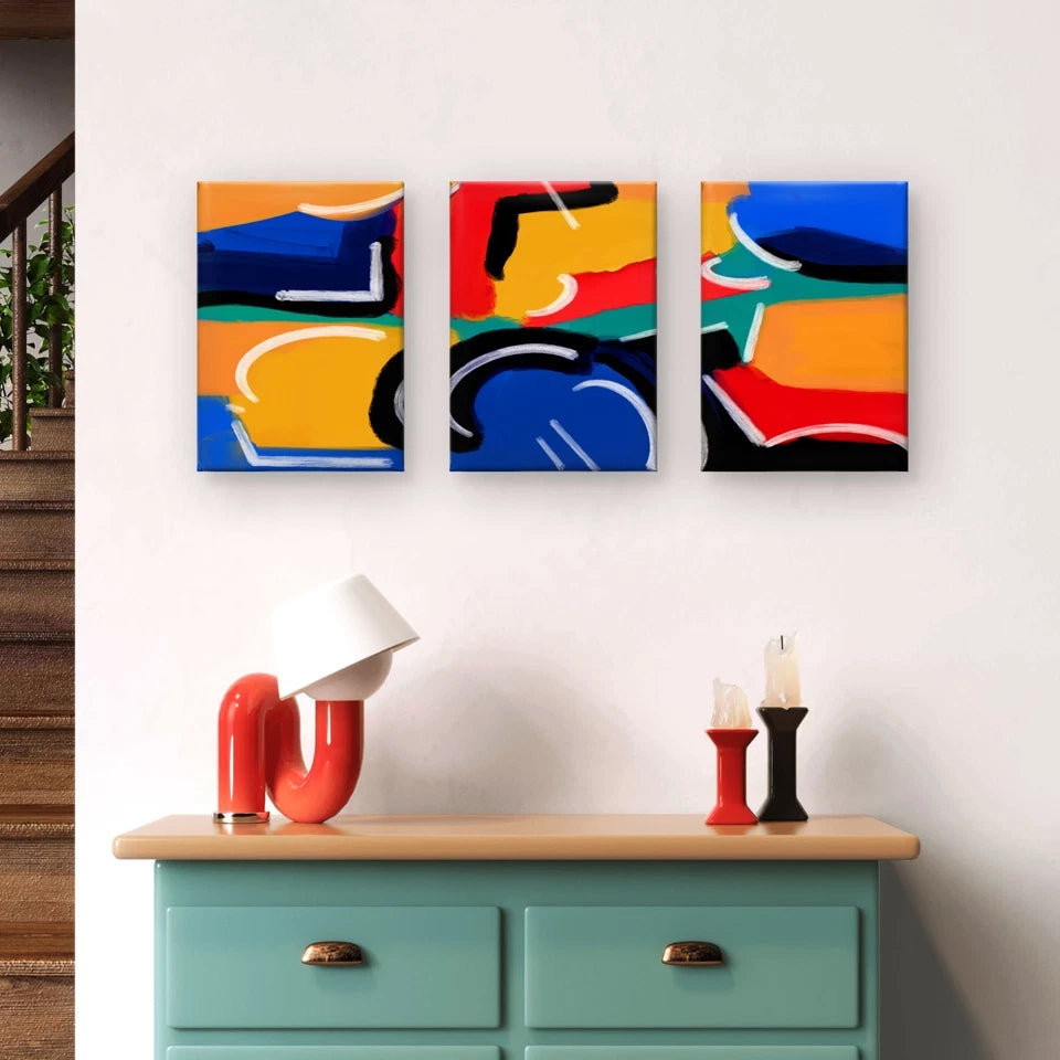 3pcs Abstract Colour Geometric Shapes Wall Art Set Canvas Framed 40x60cm - High Quality Print 100% Australian Made Wall Canvas Ready to Hang