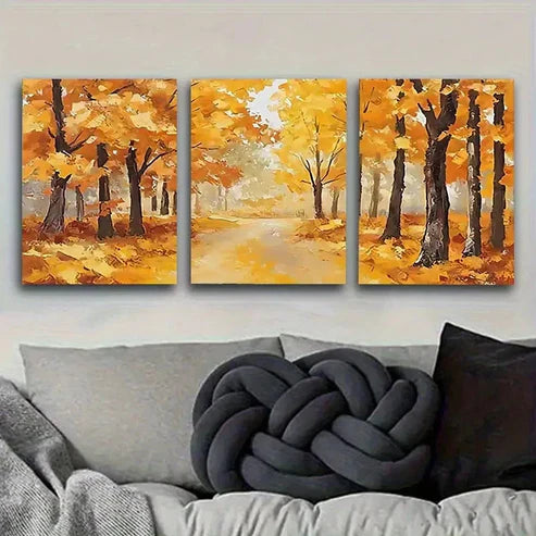 3pcs Autumn Forest Path Vintage Wall Art Set Canvas Unframed - High Quality Print 100% Australian Made Wall Canvas