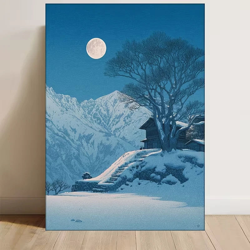 Kawase Hasui Moon Over Ama Japanese Winter Landscape  60x90cm Metal Print Ready to Hang