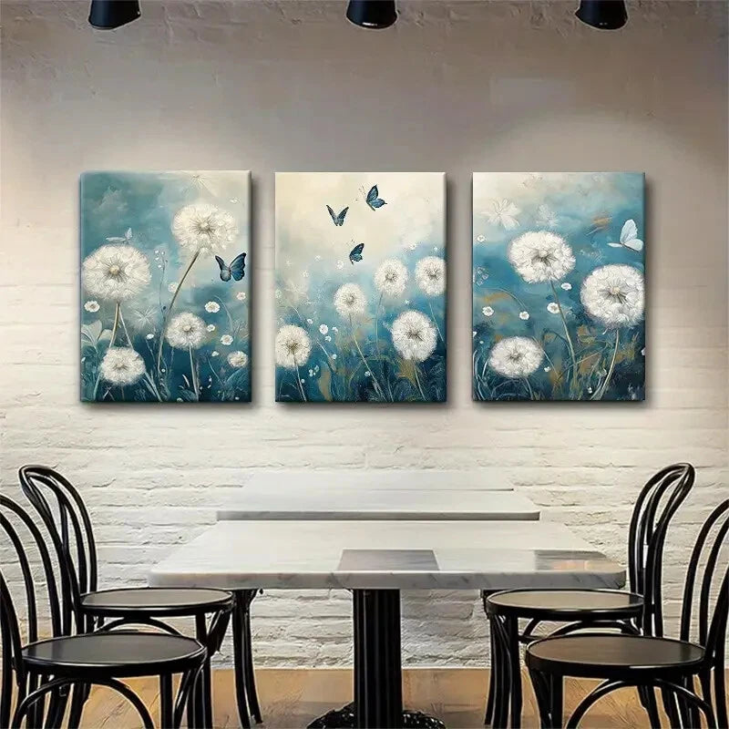 3pcs Elegant Floral and Nature Soft Blue Metal Print Ready to Hang Art