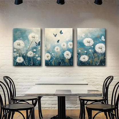 3pcs Elegant Floral and Nature Soft Blue Metal Print Ready to Hang Art