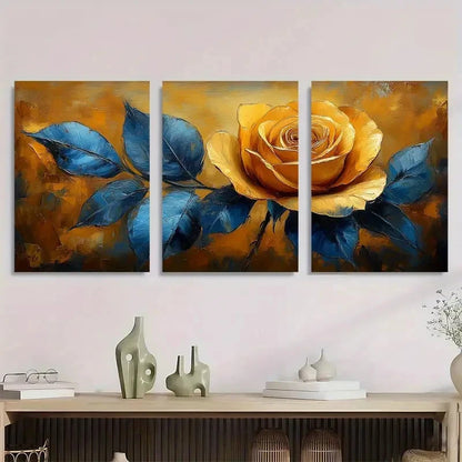 3pcs Yellow And Blue Art Rose Perfect Wall Art Set Canvas Framed 40x60cm - High Quality Print 100% Australian Made Wall Canvas Ready to Hang