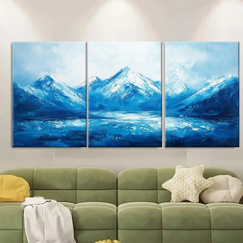 3pcs Blue Mountain with an Impasto Texture Metal Print Ready to Hang Art