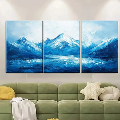 3pcs Blue Mountain with an Impasto Texture Metal Print Ready to Hang Art
