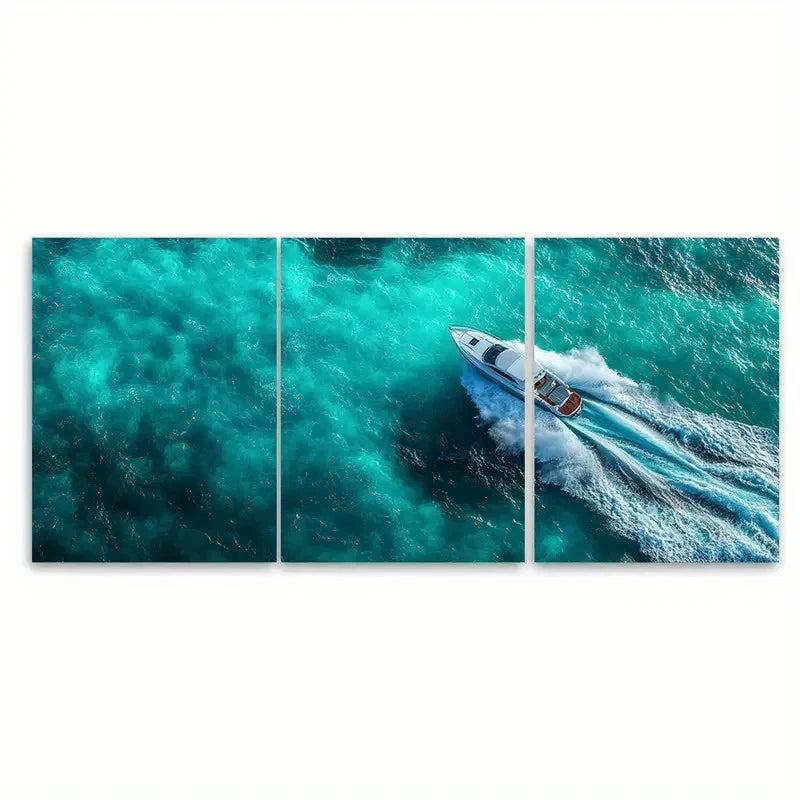 3pcs Stunning Aerial Seascape Boat J Wall Art Set Canvas Framed 40x60cm - High Quality Print 100% Australian Made Wall Canvas Ready to Hang