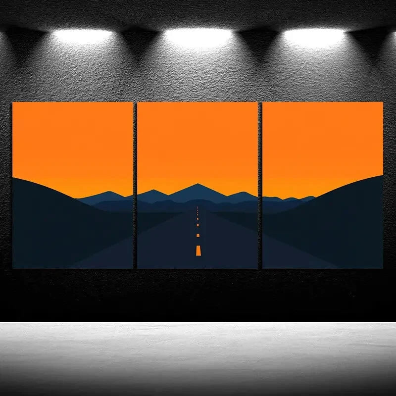 3pcs Abstract Sunset Road Landscape Metal Print Ready to Hang Art