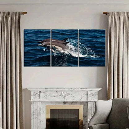 3pcs Dolphins Jumping Out Of The Sea Marine Life Wall Art Set Canvas Framed 40x60cm - High Quality Print 100% Australian Made Wall Canvas Ready to Hang