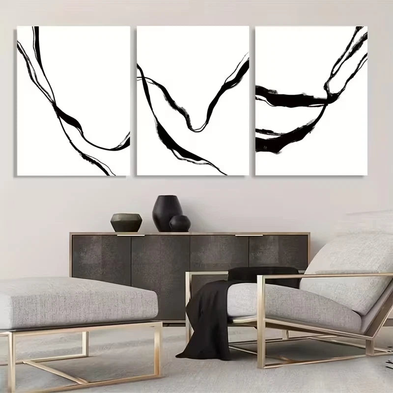3pcs Modern Black and White Abstract Wall Art Set Canvas Framed 40x60cm - High Quality Print 100% Australian Made Wall Canvas Ready to Hang