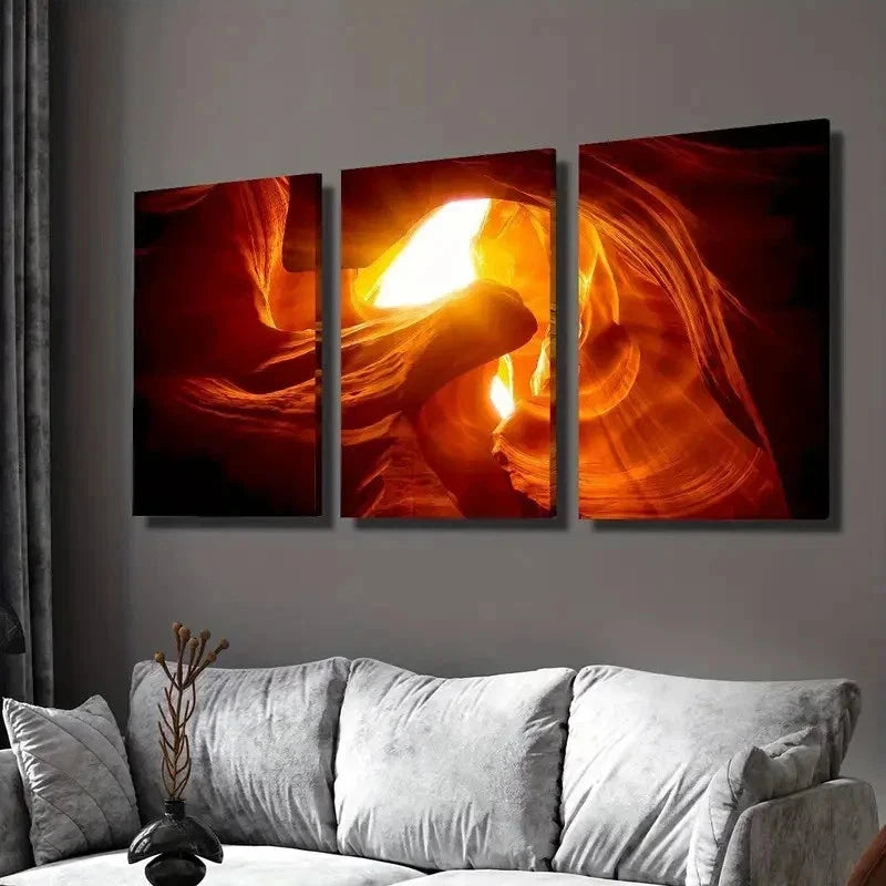3pcs Antelope Canyon Cave Orange Vibrant Perfect Wall Art Set Canvas Framed 40x60cm - High Quality Print 100% Australian Made Wall Canvas Ready to Hang