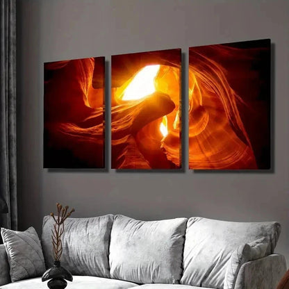 3pcs Antelope Canyon Cave Orange Vibrant Perfect Wall Art Set Canvas Framed 40x60cm - High Quality Print 100% Australian Made Wall Canvas Ready to Hang