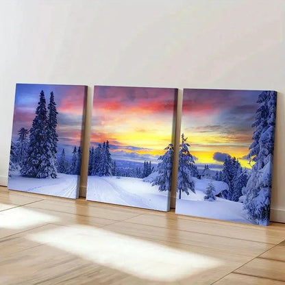 3pcs Snow Woods Colorful Sky Modern Wall Art Set Canvas Framed 40x60cm - High Quality Print 100% Australian Made Wall Canvas Ready to Hang
