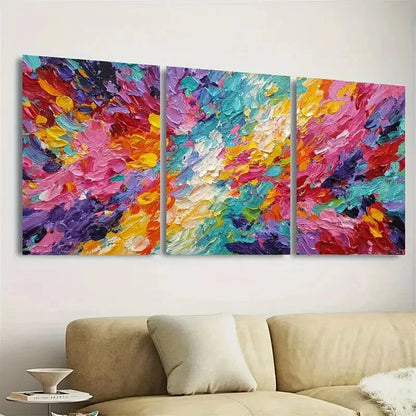 3pcs Colorful Impasto Vibrant Modern Art Wall Art Set Canvas Framed 50x70cm - High Quality Print 100% Australian Made Wall Canvas Ready to Hang