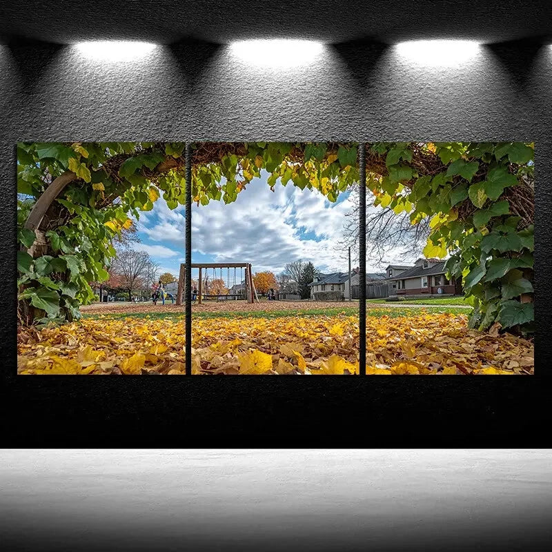 3pcs Swing in Fallen Leaves Nature Metal Print Ready to Hang Art