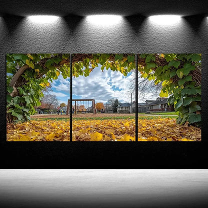 3pcs Swing in Fallen Leaves Nature Metal Print Ready to Hang Art