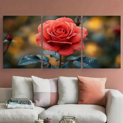 3pcs Elegant Red Rose Floral Décor Perfect Wall Art Set Canvas Framed 40x60cm - High Quality Print 100% Australian Made Wall Canvas Ready to Hang