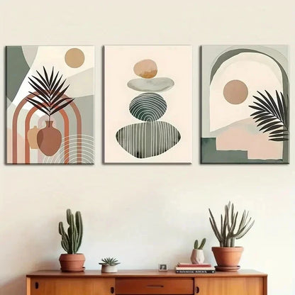 3pcs Abstract Geometric Line Plant Designs Wall Art Set Canvas Framed 40x60cm - High Quality Print 100% Australian Made Wall Canvas Ready to Hang