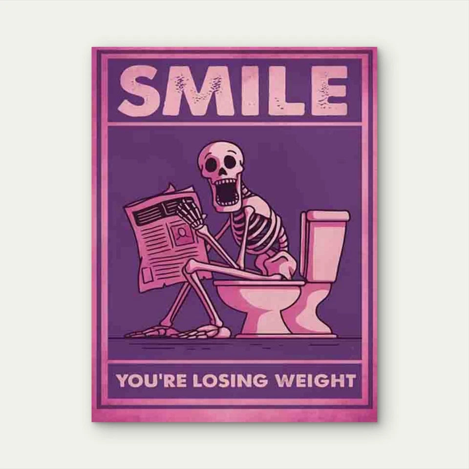 Skeleton Toilet Scene 60x90cm Metal Print Ready to Hang
