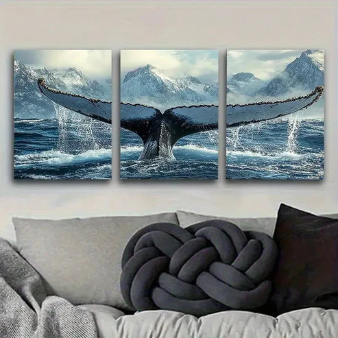 3pcs Whale Tail Splash in Ocean Wall Art Set Canvas Unframed - High Quality Print 100% Australian Made Wall Canvas
