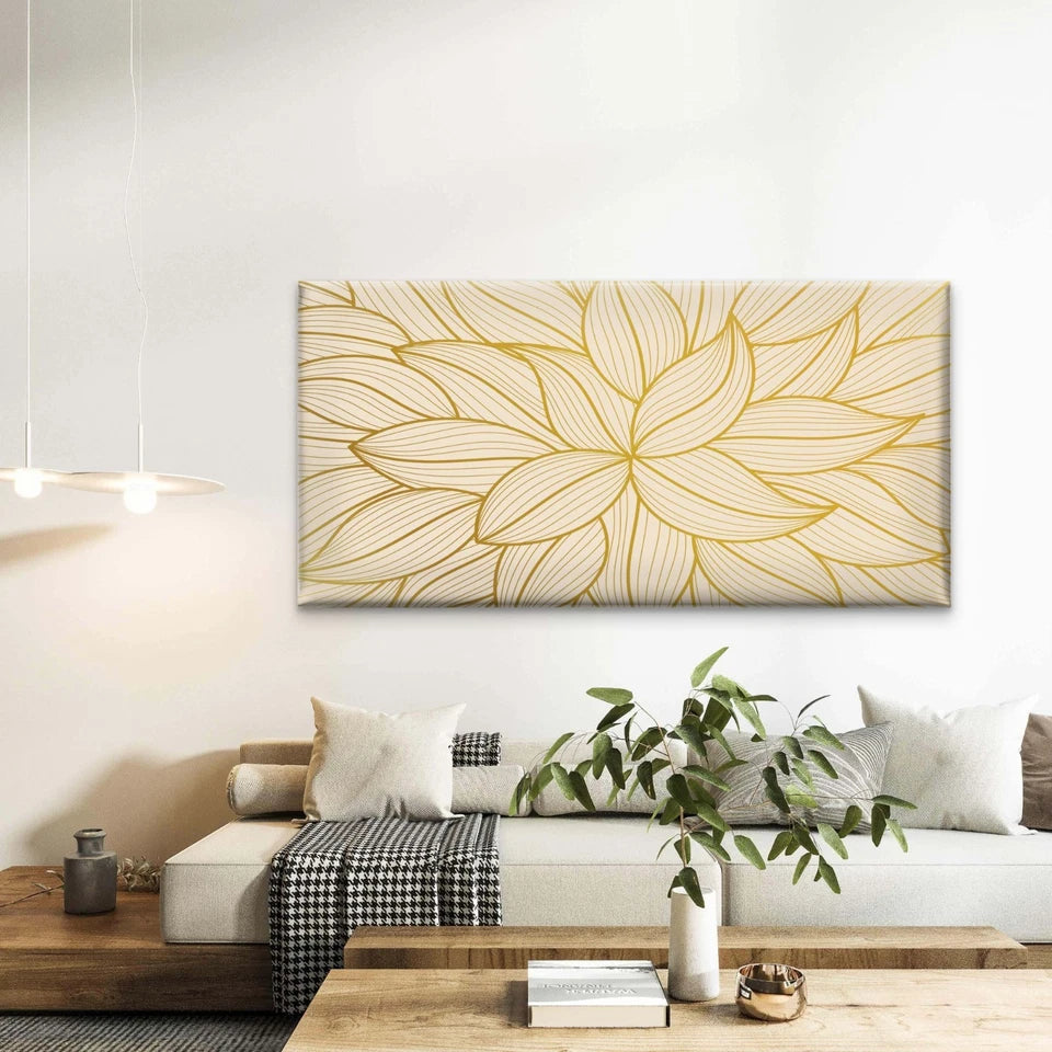 Abstract Golden Lines Design Wall Art Canvas Office Home Room Framed 120x60cm
