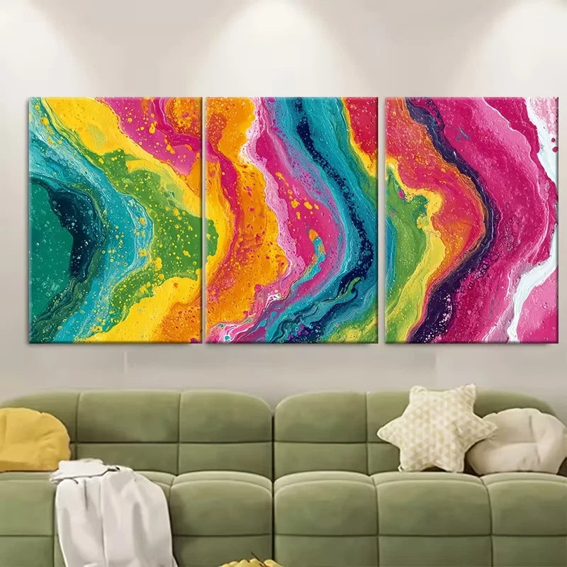 3pcs Abstract Continuous Painting Panels Metal Print Ready to Hang Art