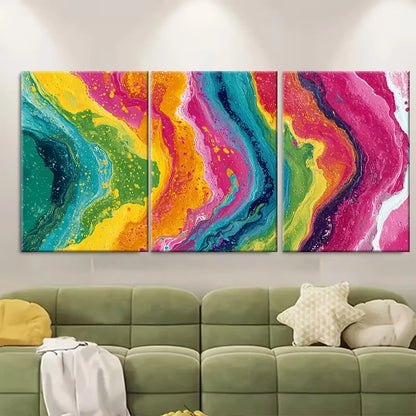3pcs Abstract Continuous Painting Panels Metal Print Ready to Hang Art