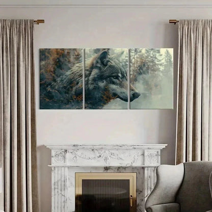 3pcs Wolf Profile Artwork Wildlife Scene Forest Wall Art Set Canvas Framed 40x60cm - High Quality Print 100% Australian Made Wall Canvas Ready to Hang
