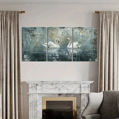 3pcs Artistic Swans Urban Landscape Abstract Metal Print Ready to Hang Art