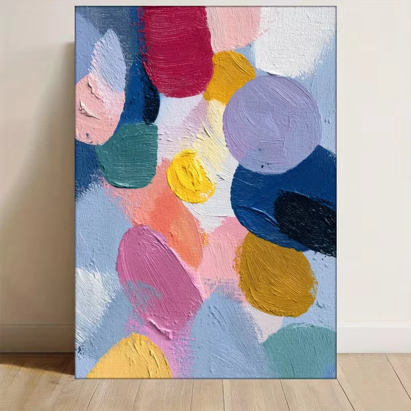 Vibrant Colorful Shapes on Light Blue Background 60x90cm Metal Print Ready to Hang