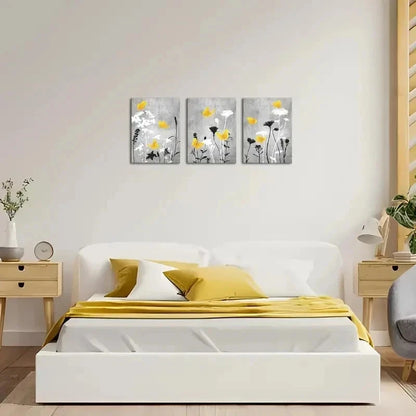 3pcs Love House Yellow  FlowerWall Art Set Canvas Framed 40x60cm - High Quality Print 100% Australian Made Wall Canvas Ready to Hang
