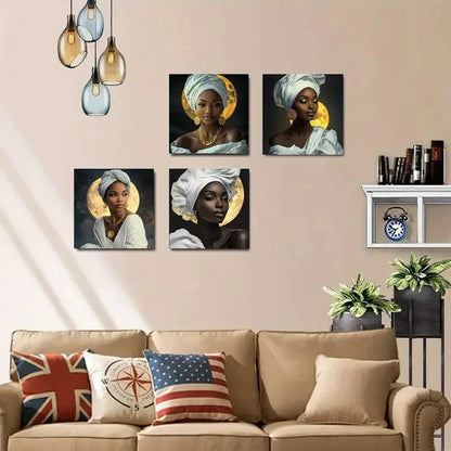 4pcs Traditional Attire & Headwraps Wall Art Canvas Framed