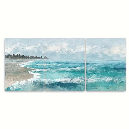 3pcs Coastal Serenity Theme, Pastel Watercolor Wall Art Set Canvas Framed 40x60cm – High Quality Print 100% Australian Made Wall Canvas Ready to Hang