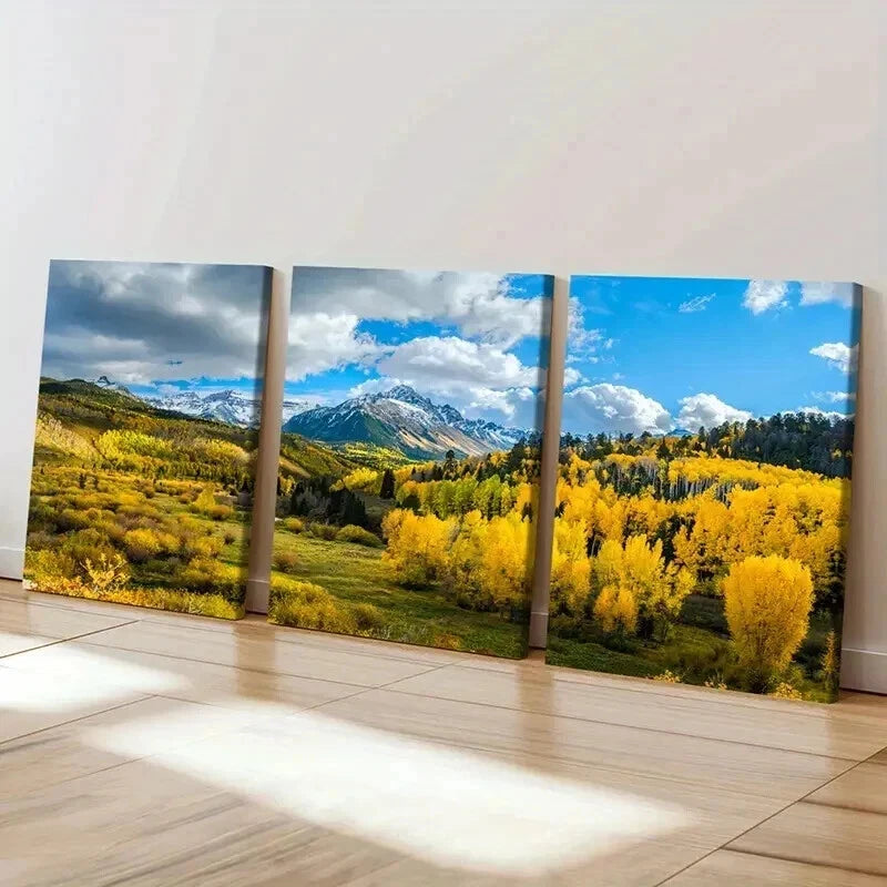3pcs  Vibrant Autumn Mountain Landscape Wall Art Set Canvas Framed 40x60cm - High Quality Print 100% Australian Made Wall Canvas Ready to Hang