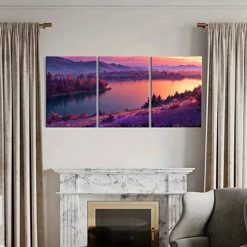 3pcs Abstract Mountains Forests and Sunsets Wall Art Set Canvas Framed 40x60cm - High Quality Print 100% Australian Made Wall Canvas Ready to Hang