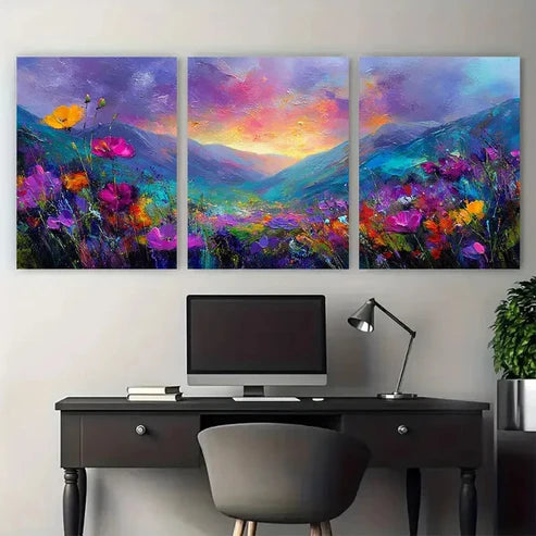 3pcs Textured Landscape Sunset Decor Wall Art Canvas Unframed - High Quality Print 100% Australian Made Wall Canvas