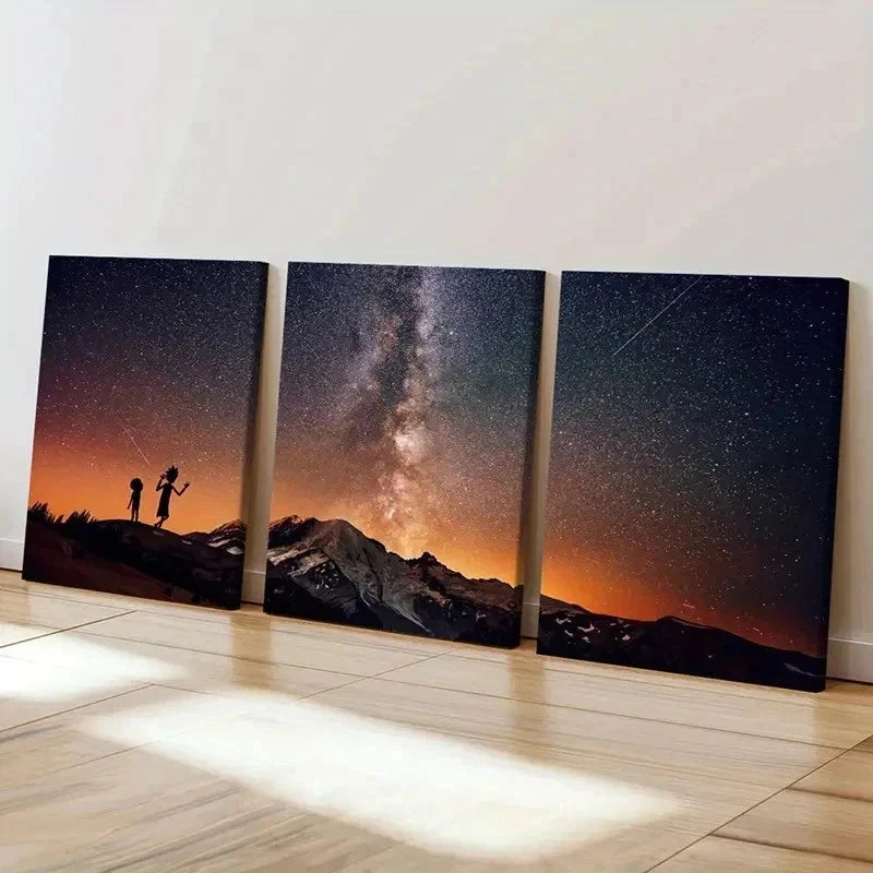 3pcs Classic Cartoon Art Starry Sky Wall Art Set Canvas Framed 40x60cm - High Quality Print 100% Australian Made Wall Canvas Ready to Hang