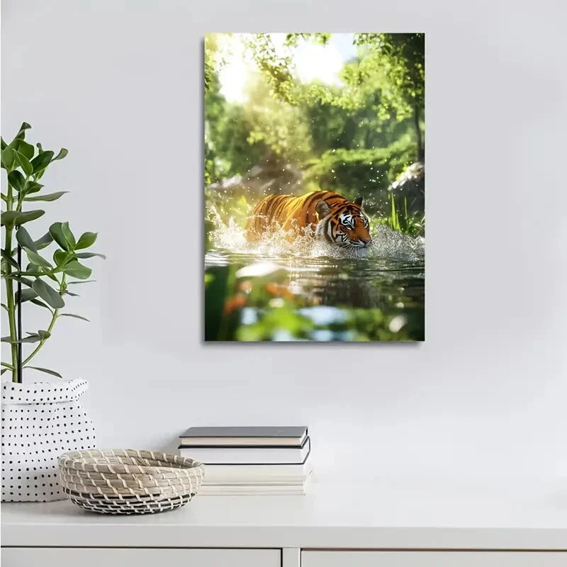 Lush Green Meadow Scene with Sunbeams 40x60cm Metal Print Ready to Hang