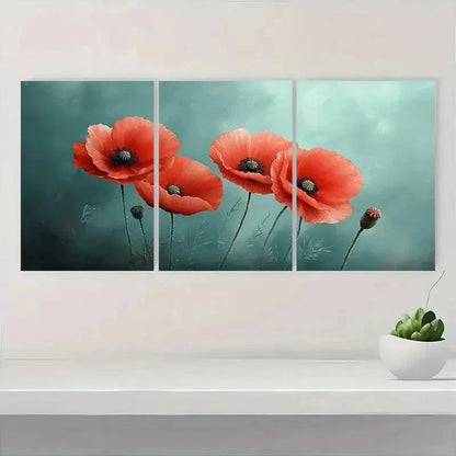 3pcs Poppy Flower Floral FU    Wall Art Set Canvas Framed 60x90cm - High Quality Print 100% Australian Made Wall Canvas Ready to Hang