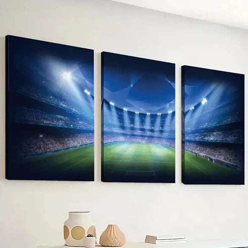 3pcs Spotlighted Playing Field Football Perfect Wall Art Set Canvas Unframed - High Quality Print 100% Australian Made Wall Canvas