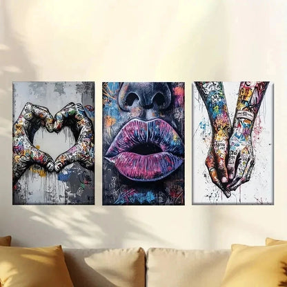 3pcs City street graffiti hand in hand Wall Art Set Canvas Framed 40x60cm - High Quality Print 100% Australian Made Wall Canvas Ready to Hang