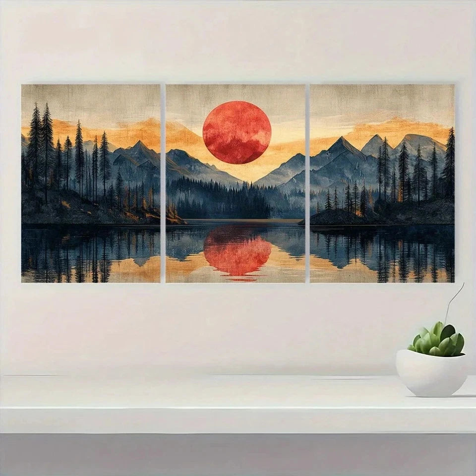 3pcs Mountain Nature Painting Wall Art Set Canvas Framed 50x70cm - High Quality Print 100% Australian Made Wall Canvas Ready to Hang