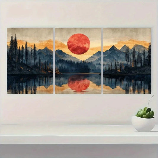3pcs Mountain Nature Painting Wall Art Set Canvas Framed 50x70cm - High Quality Print 100% Australian Made Wall Canvas Ready to Hang
