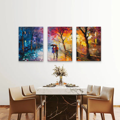 3pcs Romantic Stroll in Rain Painting Wall Art Set Canvas Framed 60x90cm - High Quality Print 100% Australian Made Wall Canvas Ready to Hang