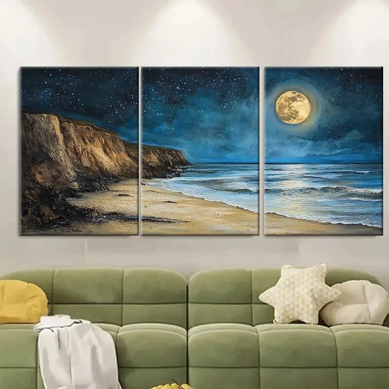 3pcs Night Ocean Starry Sky Coastal Metal Print Ready to Hang Art