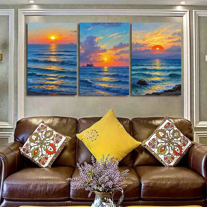 3pcs Sunset Waves Cubism Vibrant Coastal Metal Print Ready to Hang Art